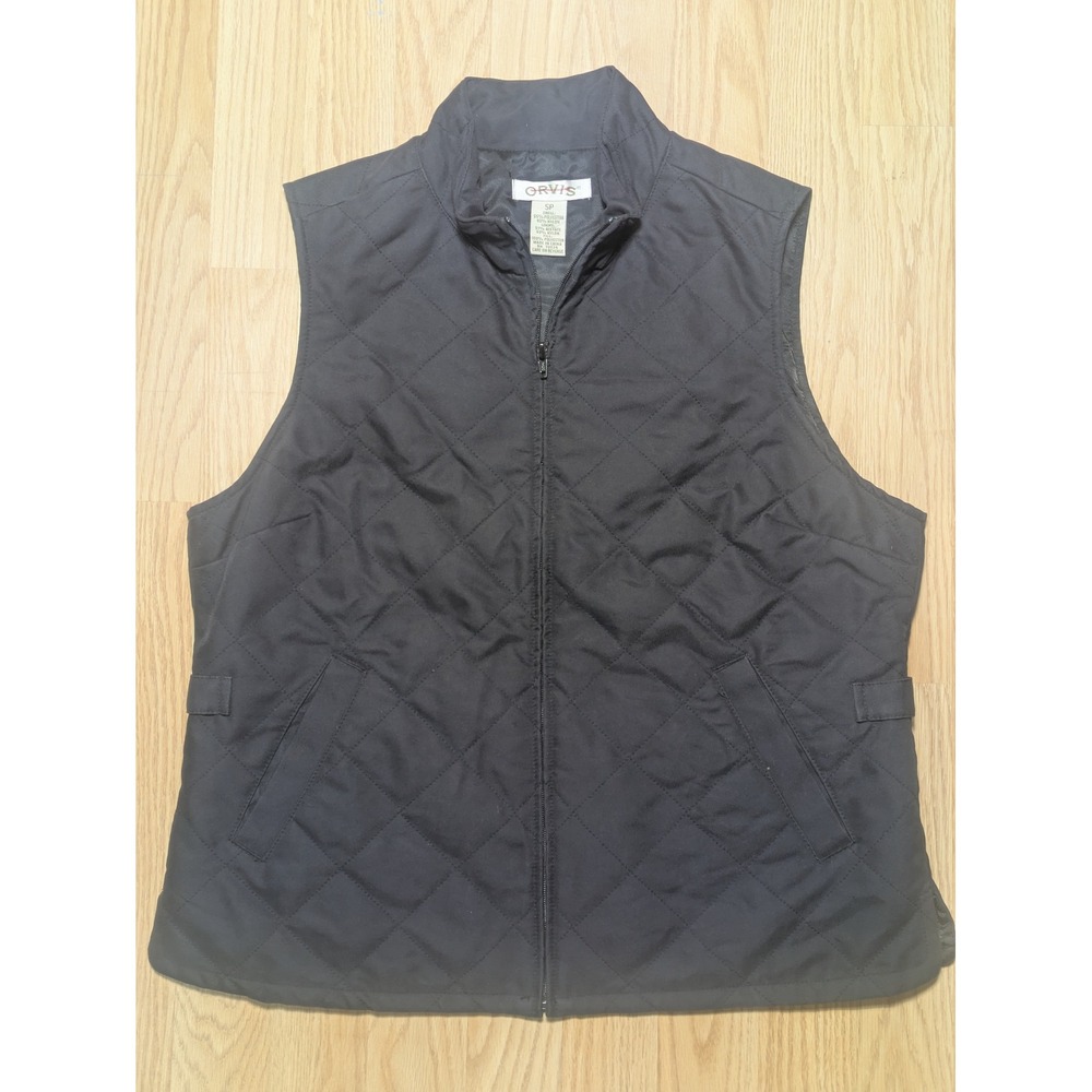 Orvis Womens Quilted Full Zip Mock Neck Puffer Vest Black Small Petite
